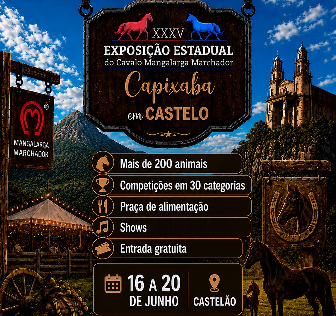 Leia mais sobre o artigo Castelo sedia a XXXV Exposição Estadual Capixaba do Cavalo Mangalarga Marchador entre os dias 16 e 20 de junho