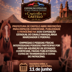Prefeitura de Castelo abre inscrições para espaços comerciais, publicidade e patrocínio na XXXV Exposição Estadual do Cavalo Mangalarga Marchador e no Poeirão