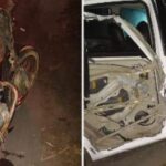 Carro cai às margens de rio após colisão com moto em Castelo