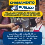 Prefeitura de Castelo abre chamamento público para cadastro de empresas e profissionais do turismo