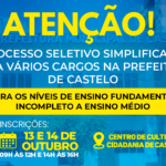 Prefeitura de Castelo abre inscrições para Processo Seletivo Simplificado para diversos cargos